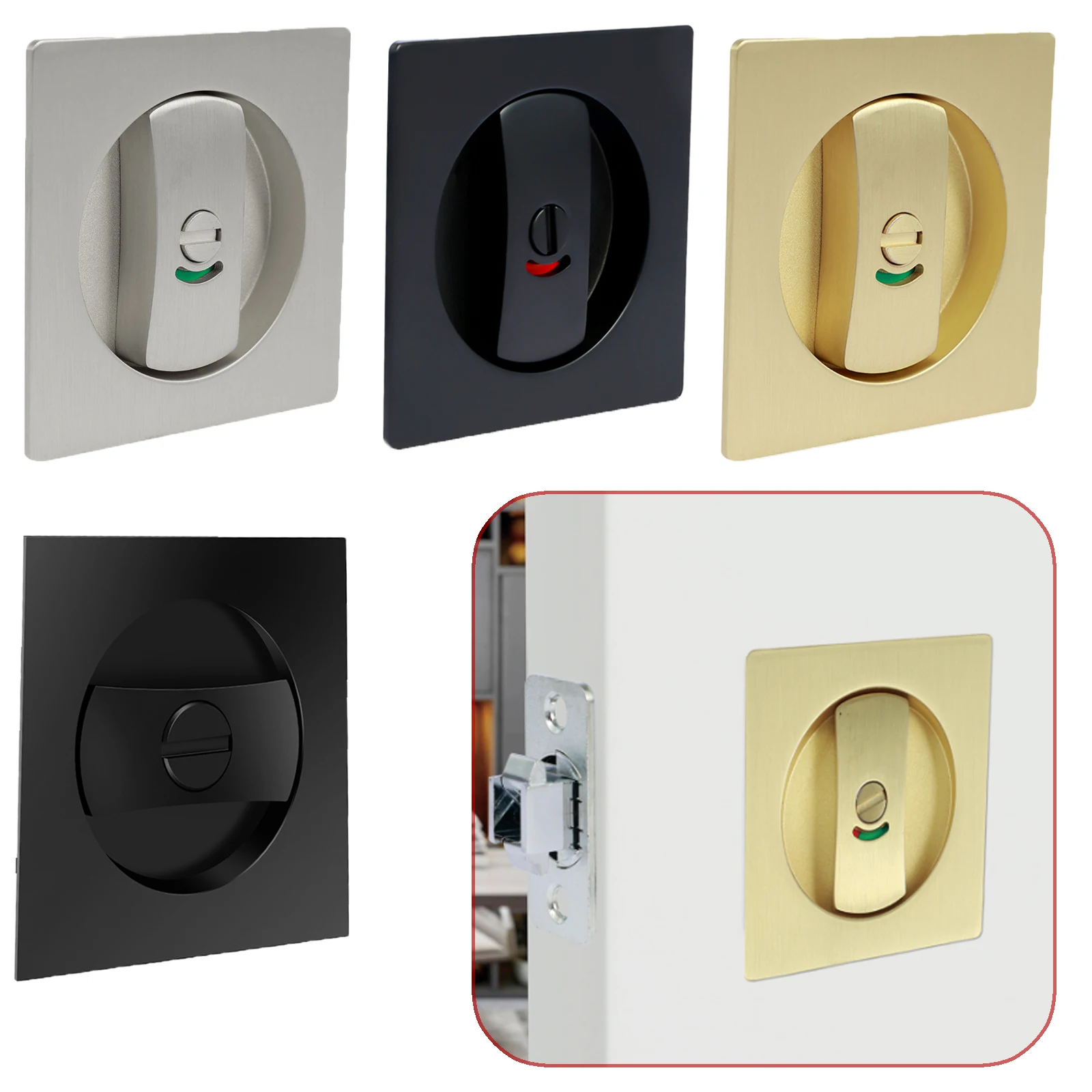Square Pocket Door Lock 1/2Pcs Zinc Alloy Sliding Pocket Door Lock Hardware Enduring Latch for Bathroom Sliding