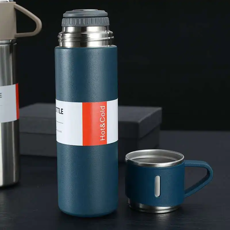  500Ml Bullet Thermos Bottle Set Double-Layer Stainless Steel Vacuum  Flask Travel Water Bottle Business Tea Cup Christmas Gift (Color : White set):  Home & Kitchen