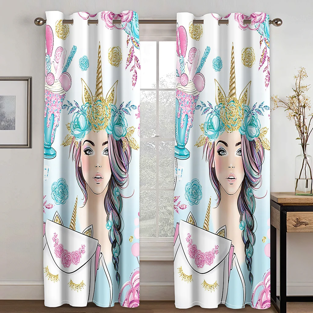 

Cute Cartoon Unicorn Pegasus Animation Printed Curtain - Polyester Material, Suitable for Living Room, Children's Room, Bedroom