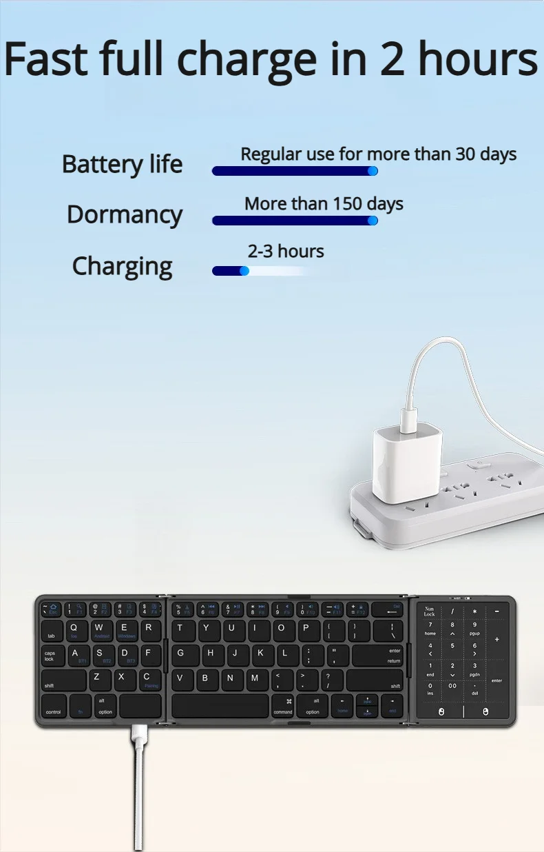 2026 Nuova tastiera pieghevole a tre ante Bluetooth con touchpad, portatile, pieghevole, per PC, Mac, smartphone e iPad_voghion.com
