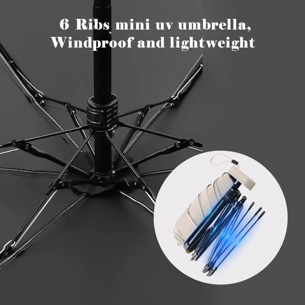 Mini Travel Sun Umbrella for Purse With Case Small Compact UV Umbrella for Sun and Rain Lightweight Portable Windproof Parasol