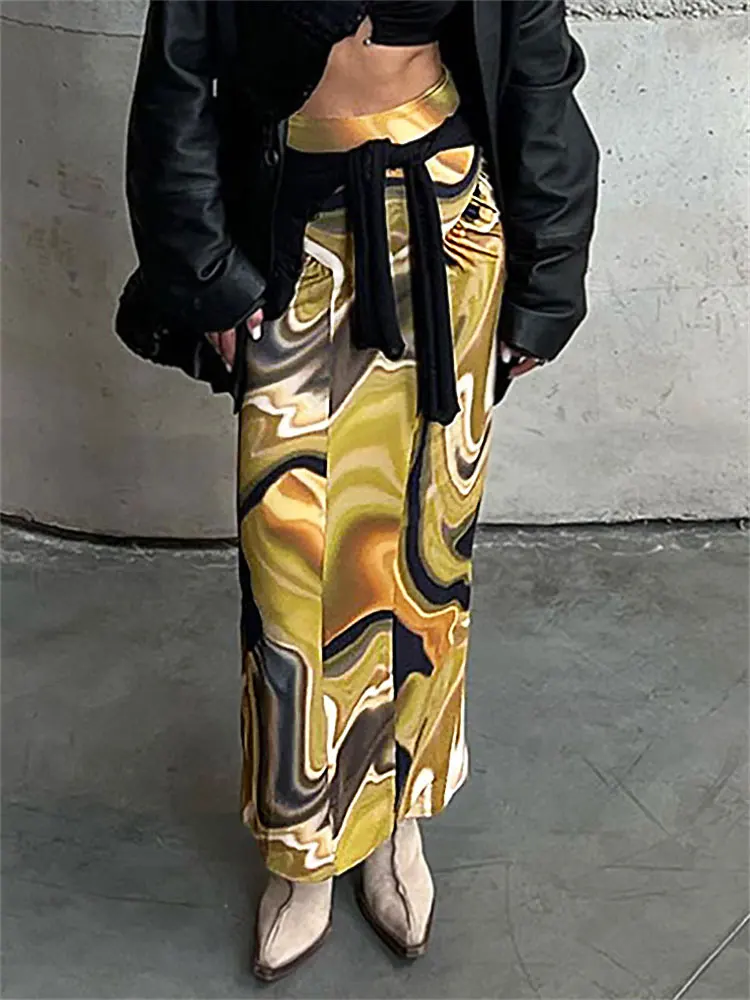 

Tossy Fashion High Waist Pleated Long Skirt For Women Printed Casual Streetwear Casual Contrast Slim Female Y2k Skirt Summer New