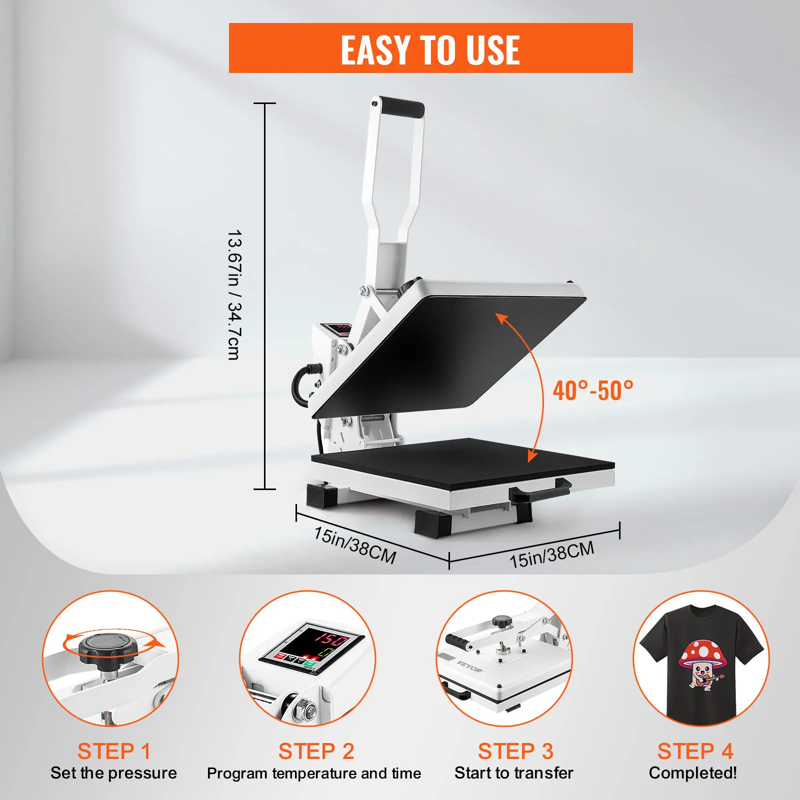 VEVOR Heat Press, 15x15 Power Heat Press Machine for T-Shirt, Fast Heating, High Pressure Heat Press Machine, Digital Industrial Sublimation Printer