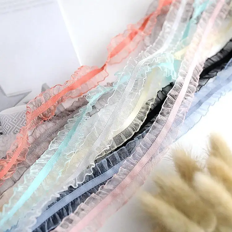 Pleated Stretch Lace Trims Ribbons Ruffled Elastic Band Baby Hairband Belt Shoes Decorative Tapes DIY Craft Supplies 5 Yards lace ribbon