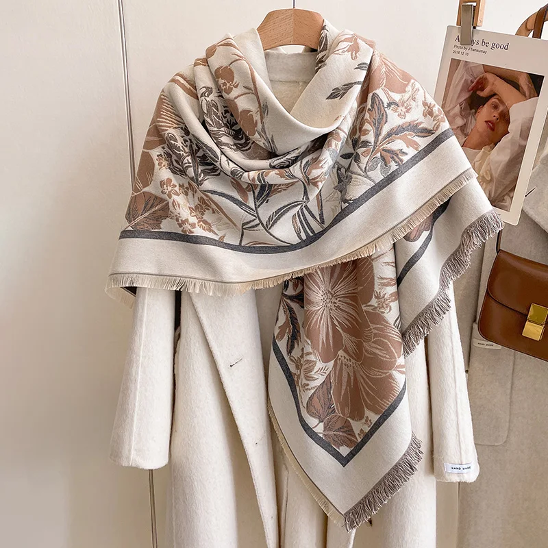 New Fashion Cashmere Women Two-sided Large Square Scarf Winter Warm Shawl and Wrap Bandana Pashmina Female Foulard Thick Blanket