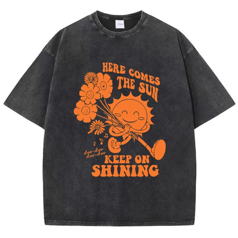 Here Comes The Sun Keep On Shining Women'S T-Shirts Breathable Casual Tshirts Street Oversize Short Sleeve Cool Fashion T Shirt