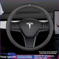 For Tesla Model 3 Model Y Model S Model X Roadster Leather Anti-slip Breathable Car Steering Wheel Cover Auto Accessories 2