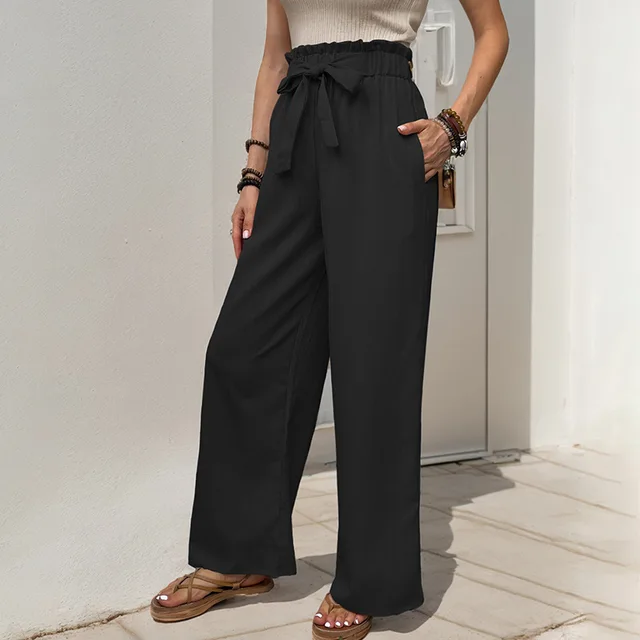 Casual Pants Hot Selling Summer New Product Pants with Lace Up Ruffle Edge Elastic Pants 3