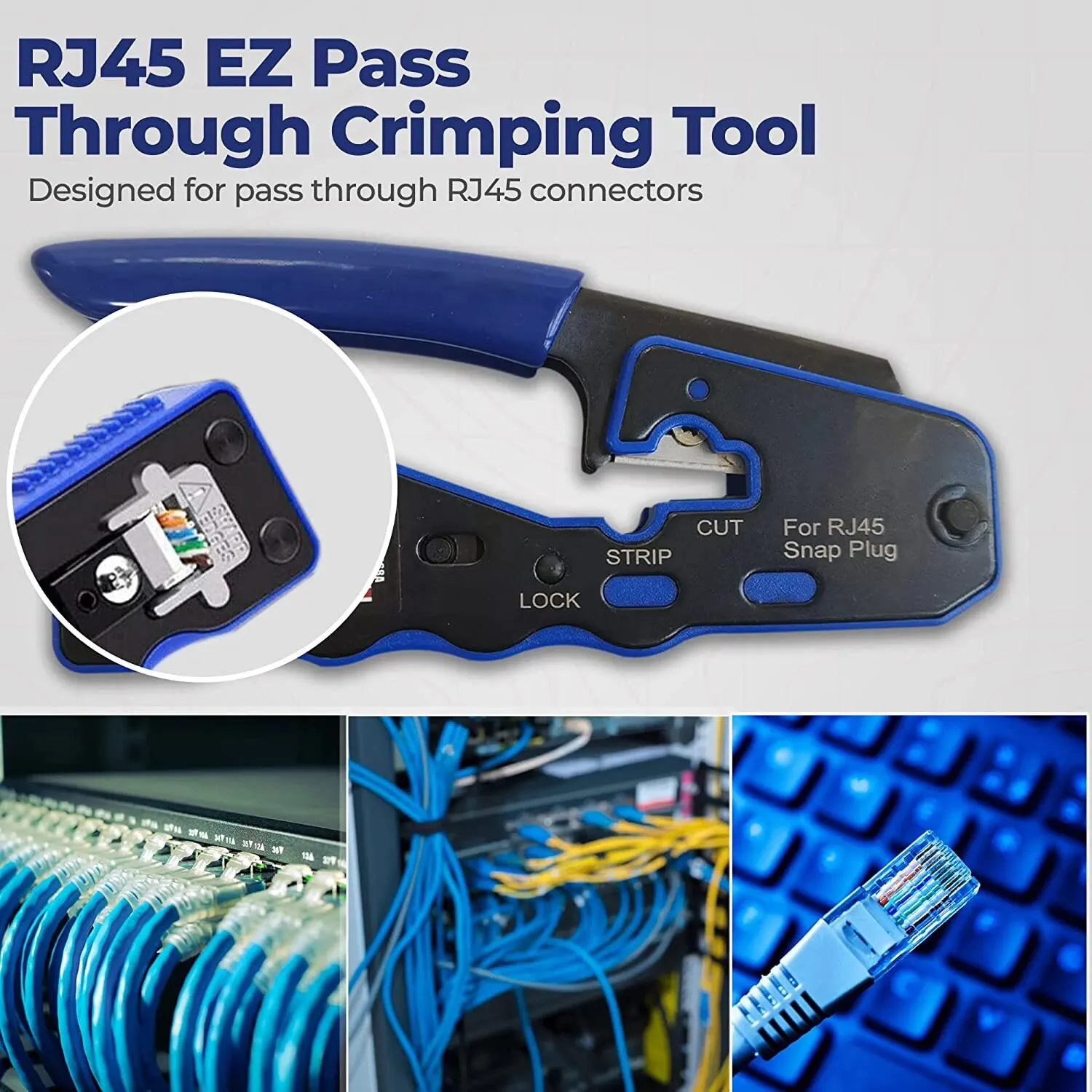 Cat6a Cat6 Cat5 Cat5e 8P8C 모듈러 커넥터 이더넷 올인원 와이어 도구 용 크림 퍼 커터를 통한 RJ45 압착 도구 패스