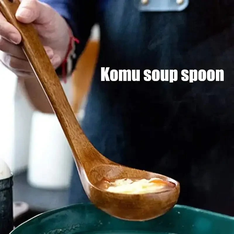 1PC Wooden Large Capacity Soup Spoon Kitchen Use Handle High Temperature Cooking Convenient Durable