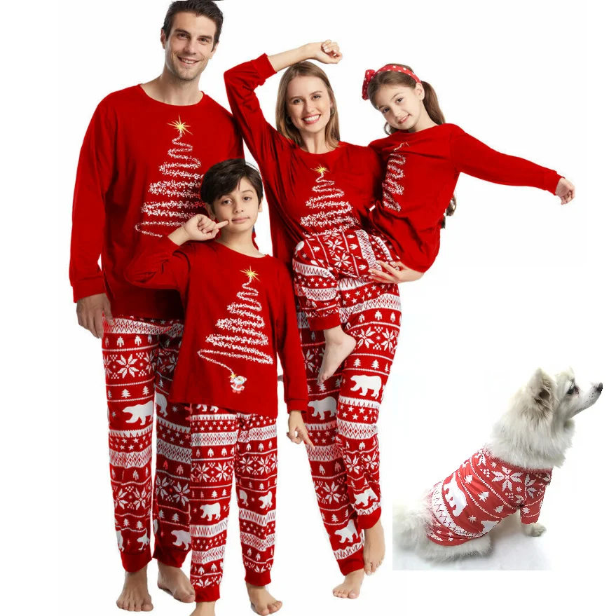 thumbnail image 2 of Pijamas navideños a juego para toda la familia Conjunto de pijamas de oso polar para padre, madre e hijos Ropa de pijama navideña para mamá y yo con perro Tops + Pantalones, 2 of 5