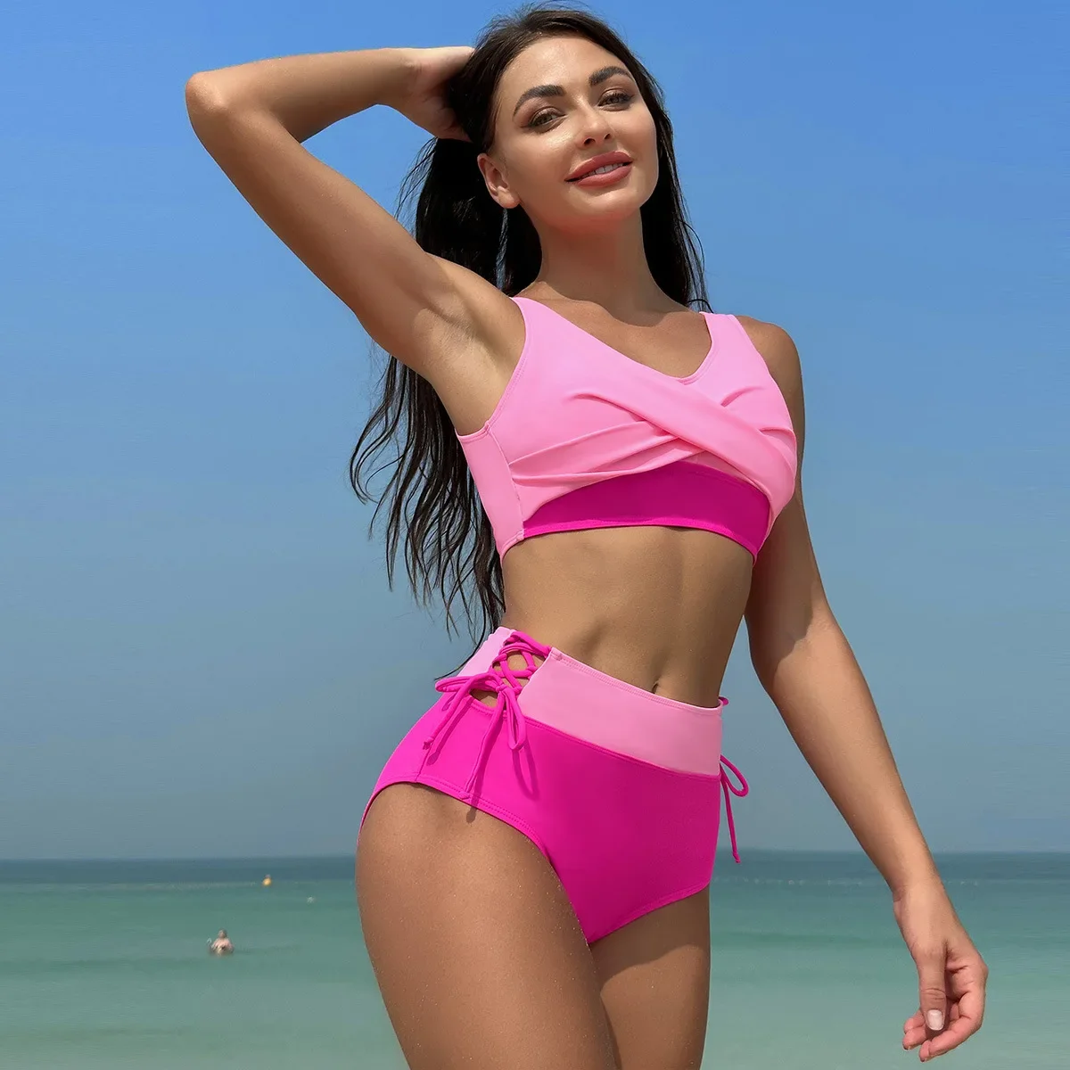 

2024 New Arrivals Women Swimwear Sexy High Waisted Quick Drying Bikini Swimsuit Set Summer Hollow Open Back Strap Swimsuit