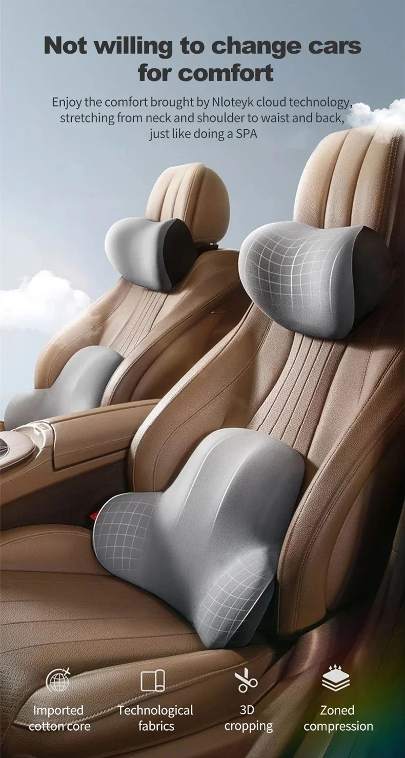 Premium Car Neck Pillow & Lumbar Support Cushion