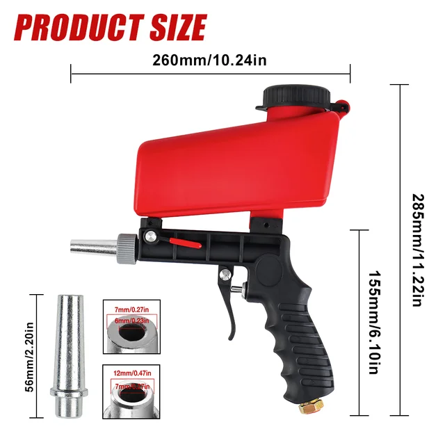 90psi Gravity Sandblasting Gun 6.5mm Small Handheld Pneumatic Sandblasting Machine, Cordless Air Tools,Home Sandblasting Gun Kit 4