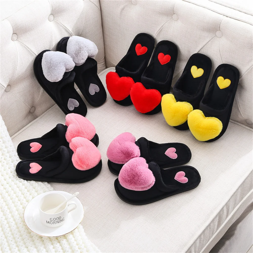 Women Indoor Warm Home Slippers Bedroom Cute Heart Pattern Non-slip Soft Comfort Plush House Slippers Shoes Autumn Winter — view 5