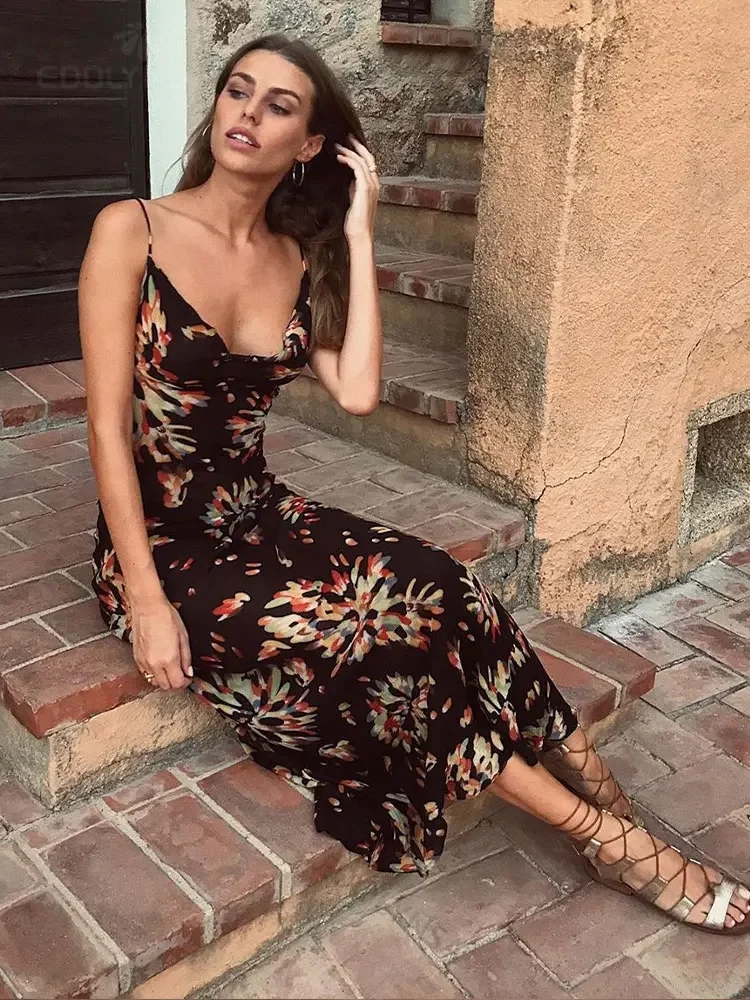 2024 Sexy Boho Printed Slip Dress Women Summer Clothes