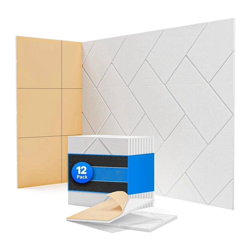 Top-12 Pack Self-Adhesive Acoustic Panels,12 Inch X 12 Inch X 0.4 Soundproof Wall Panels Splicing Design,For Walls Home