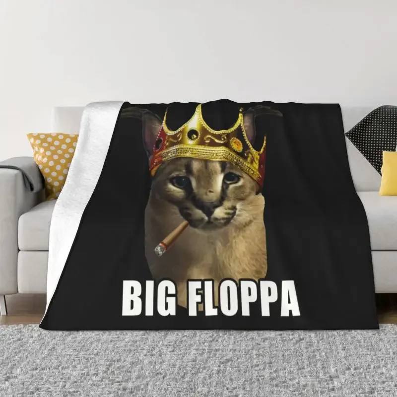 

Big Floppa Rapper King Crown Poppa Meme Blanket Flannel Fleece Warm Caracal Cat Throw Blankets for Car Bed Couch Bedspreads