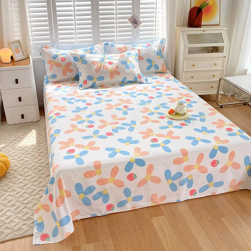 thumbnail image 1 of Sábanas 100% algodón de una sola pieza de 1,5 metros y 1,8 sábanas para cama de matrimonio para dormitorio de estudiantes de algodón individual para hombre y mujer, 1 of 4