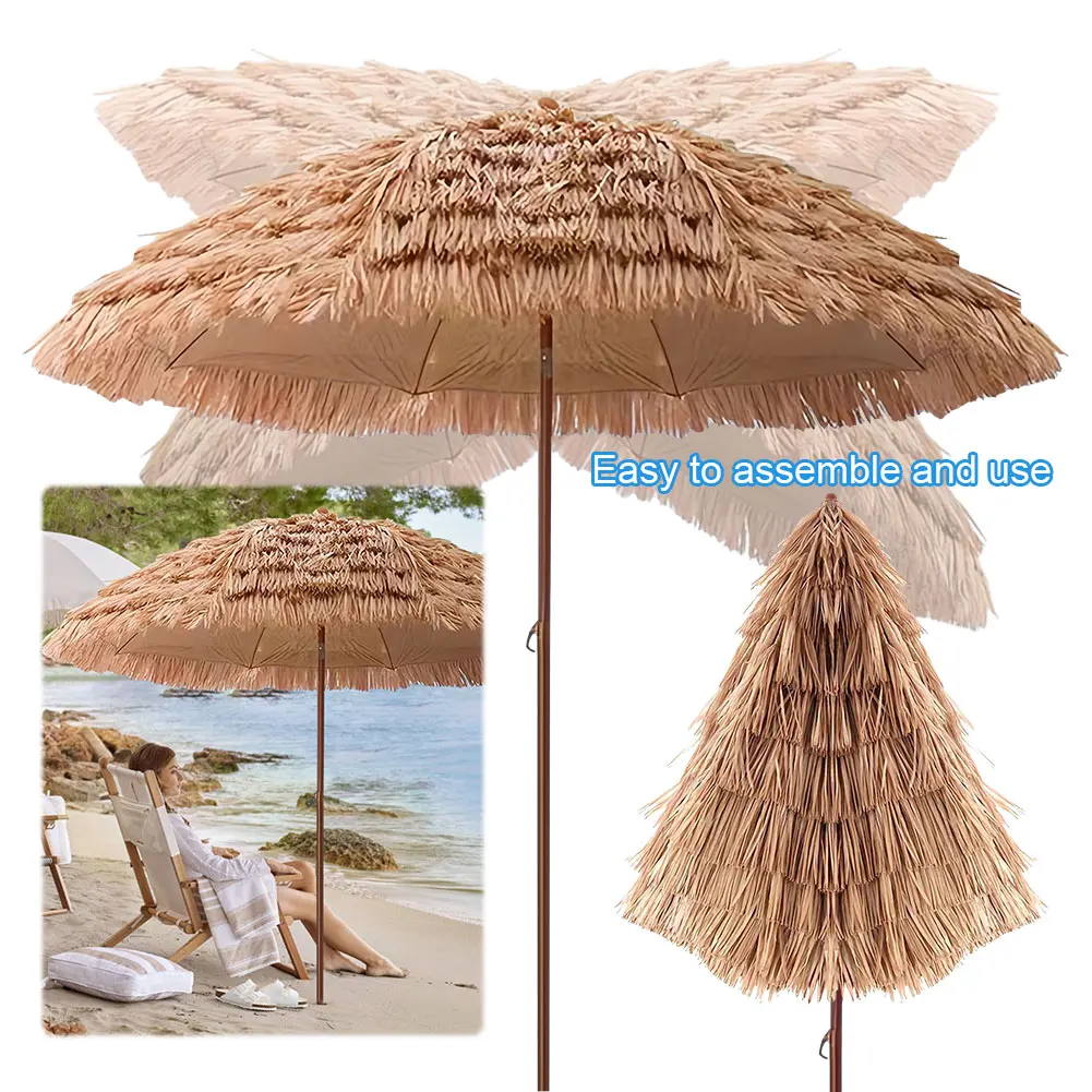 Thatched Tiki Umbrella Hawaiian 6.23ft/1.9m Height Adjustable 8 Metal Ribs Tilt Outdoor Patio Umbrella for Pool Beach Backyard ﻿