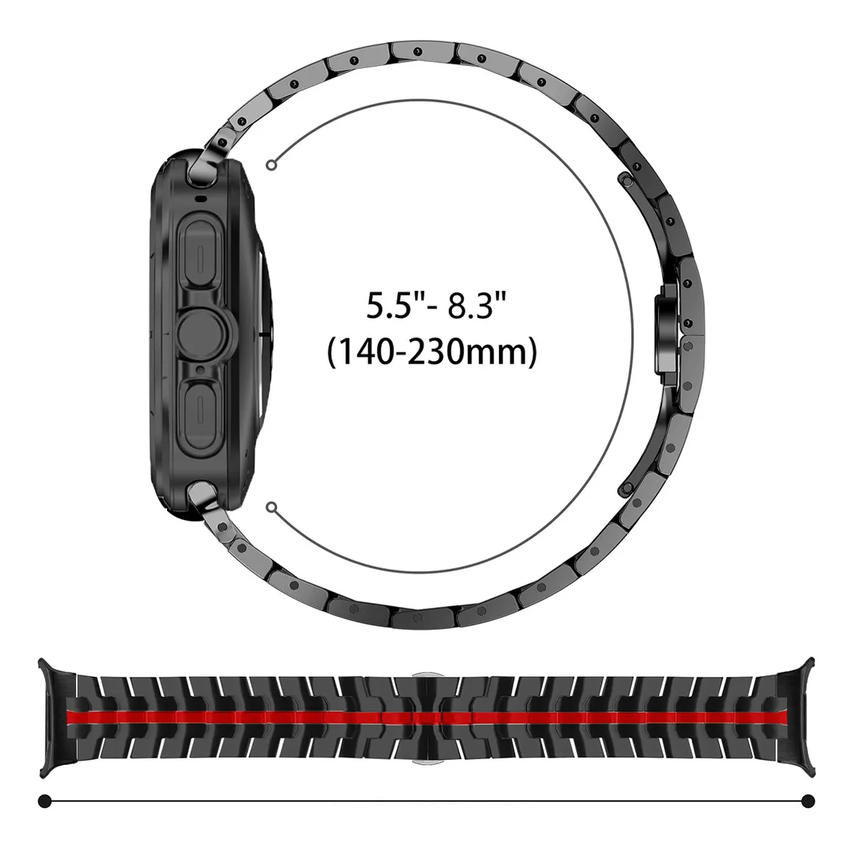 Luxury Stainless Steel Butterfly Buckle Watch Strap - Metal Armor Design