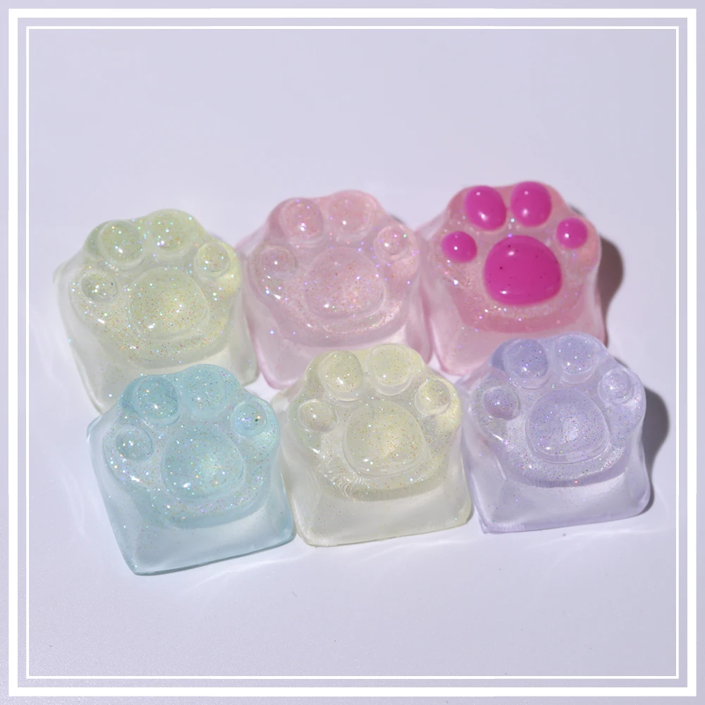 Purple Translucent Cat Paw Anime Keycap with Backlit RGB - Cute Kawaii Pink Cyan Custom ESC & WASD Cap