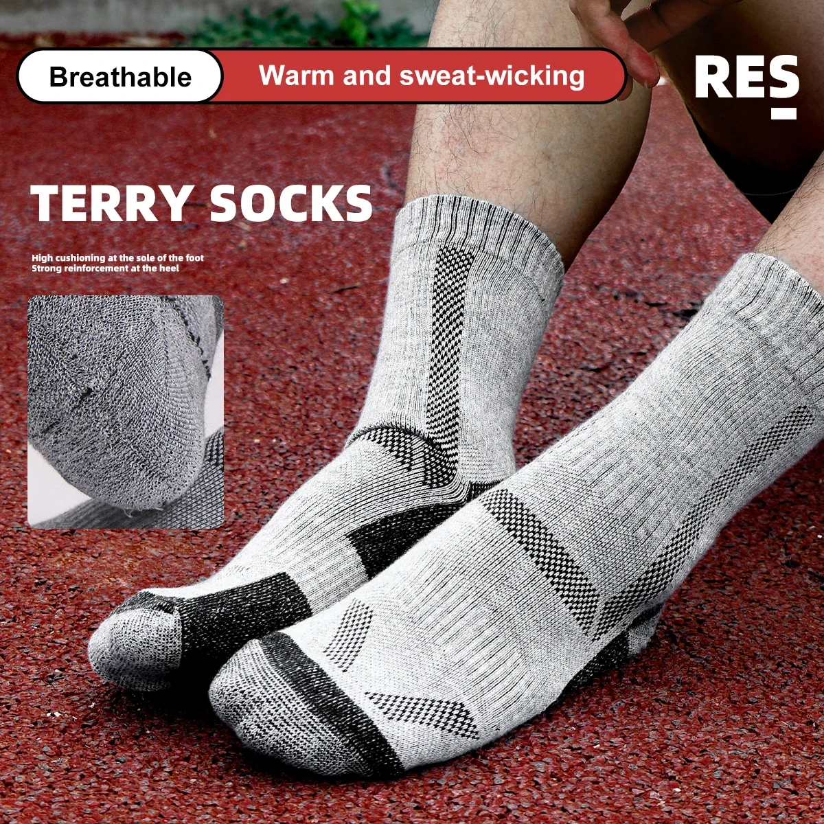 1 Paar Thermo-Socken aus Wolle für den Winter, lang, warm, weich, für Ski und Snowboard, dicke Baumwolle, feuchtigkeitsabsorbierend, hochelastische Socken – Detail 7