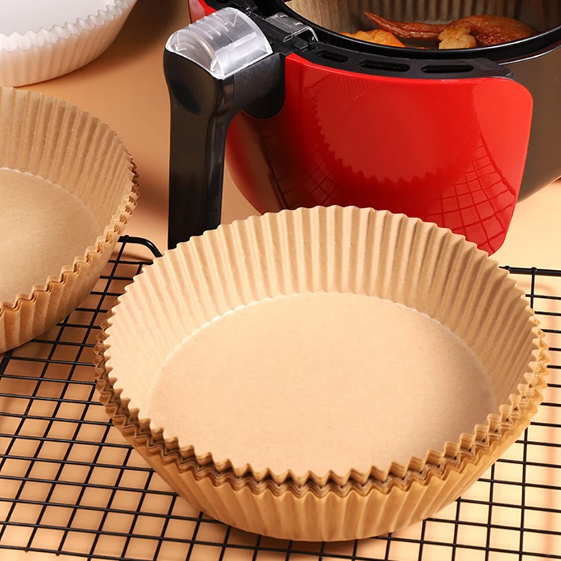 50pcs 16cm Air Fryer Disposable Paper Liner Mat Wood Pulp Steamer Baking Mats