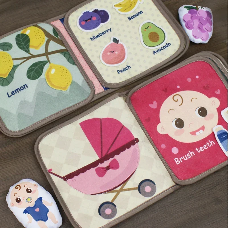 Baby Montessori Busy Book Early Education Cloth Books Puzzle Toy Animal Cognitive Fabric Book Repeated Paste Book & Sensory Toys 5