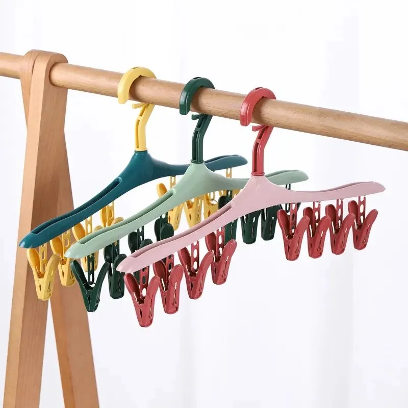 1PC Multifunctional Windproof Drying Rack with 8 Clips for Clothes Underwear Socks Candy-Colored Plastic Clothes Hanger 2