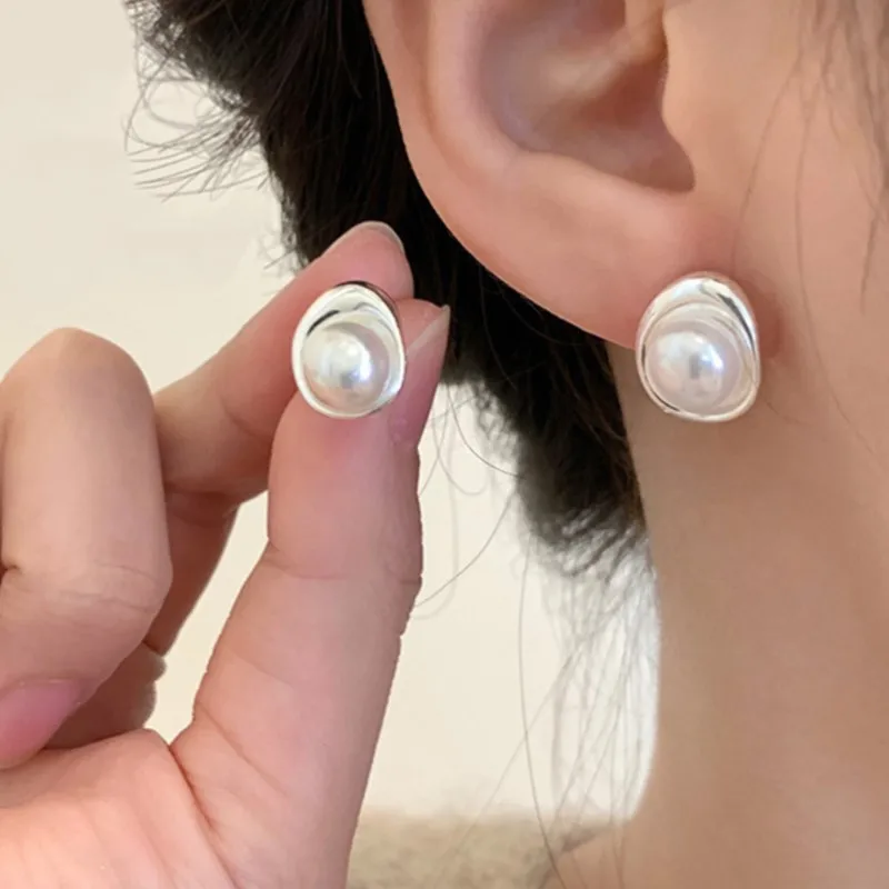 Light Luxury Imitation-Pearl Stud Earrings for Women Geometric Temperament Earring Jewelry Gifts серьги женские