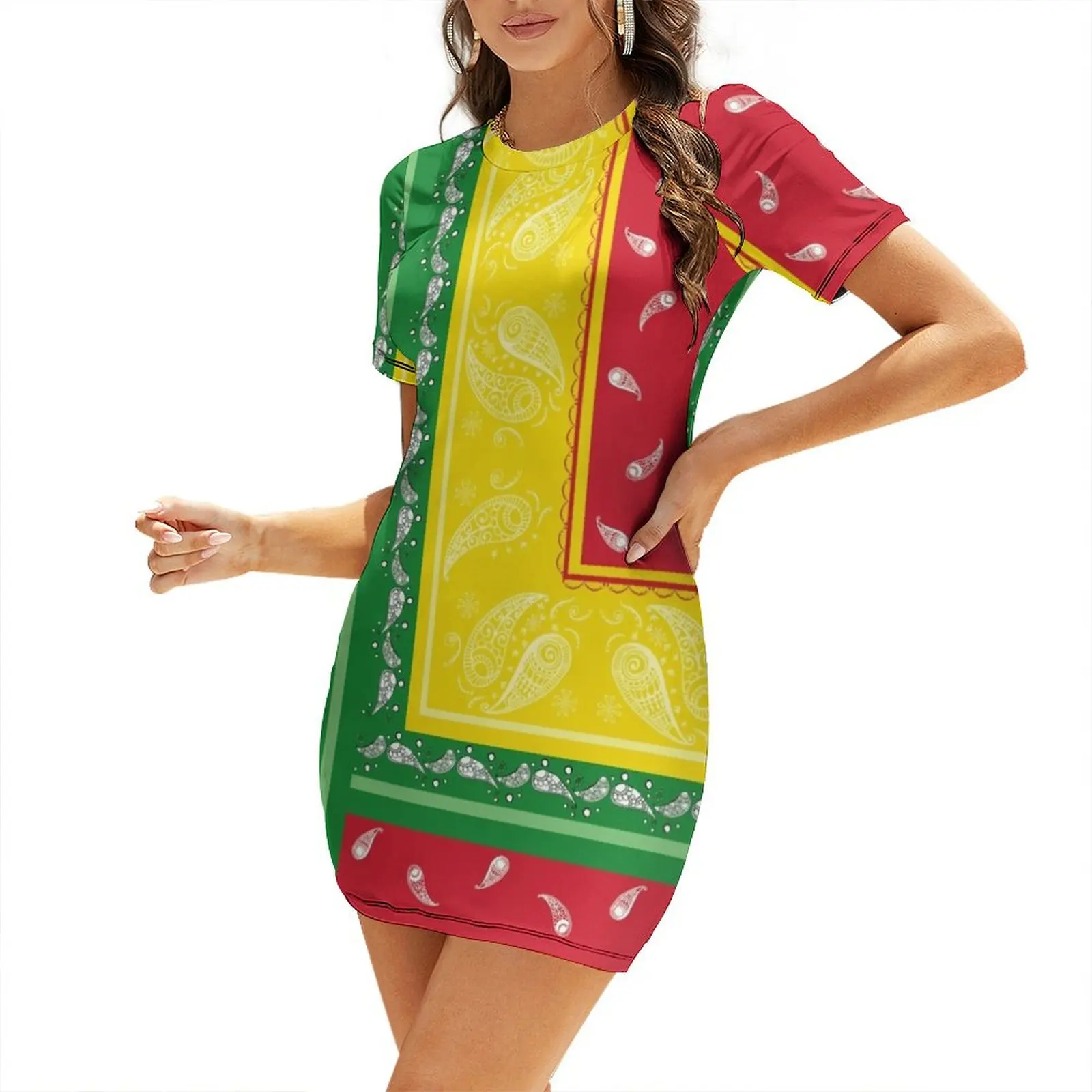 

Paisley Bandana Rasta Hippie Short Sleeved Dress Elegant gowns elegant women's sets