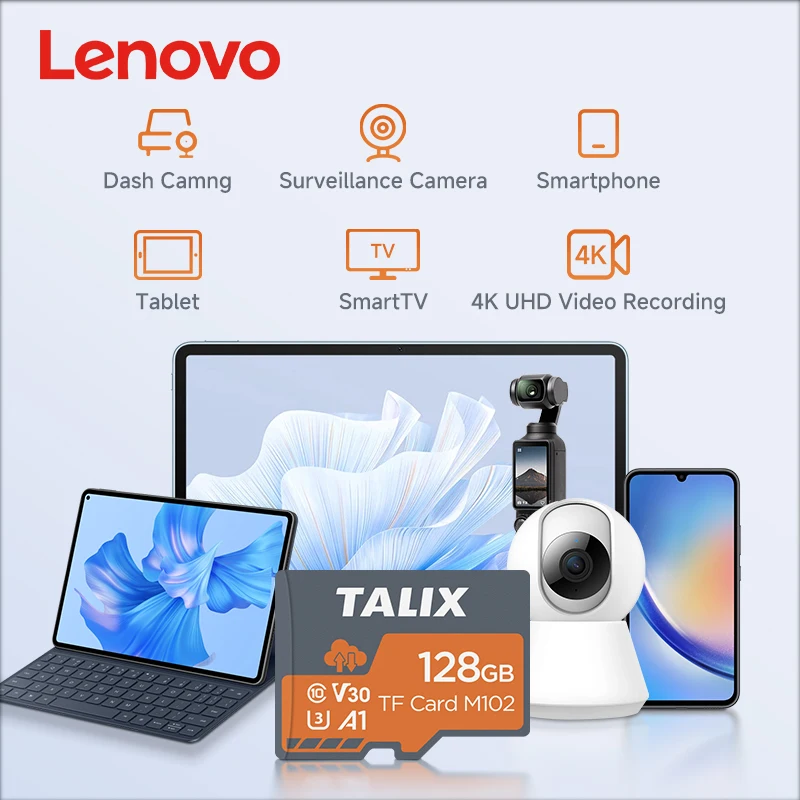 레노버 TALIX TF 카드 512GB 256GB 128GB 64GB 32GB U3 V30 A1 고속 마이크로 SD 카드 4K UHD 비디오 메모리 카드 스마트폰 카메라용