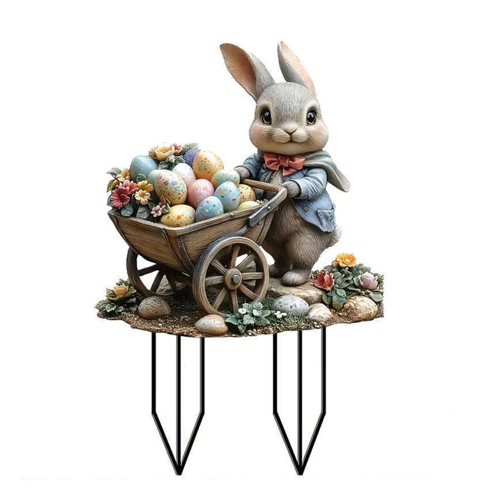 Easter Bunny Garden Stake Acrylic Easter Yard Sign 2D Flat Easter Rabbit Garden Signs Outdoor Rabbit Sign Easter Decorations