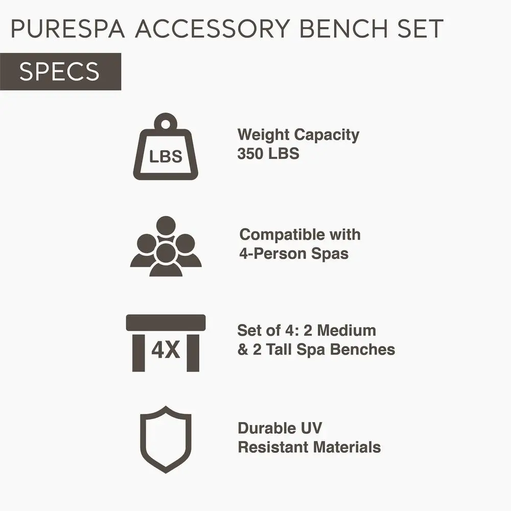 2 Medium and Tall PureSpa Benches 4 Person Above Ground Spas Seating and Storage Solution Round Spa Models with 77in Diameter 4