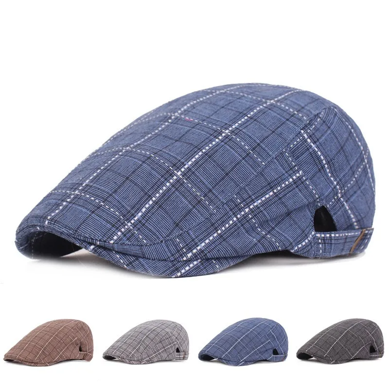 Men's Plaid Retro Beret Hat For Middle-Aged People Travel