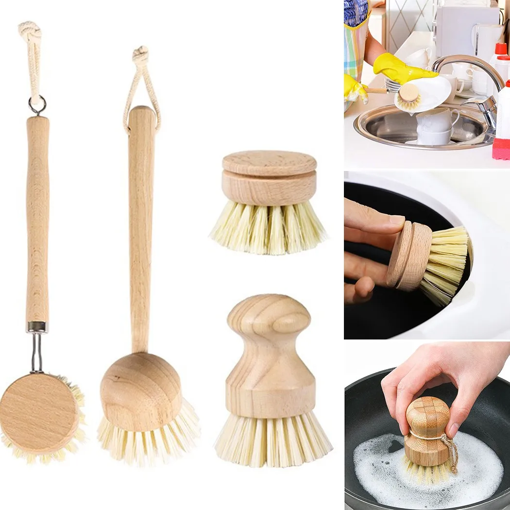 Kitchen Cleaning Brush Wood Handle Sisal Bristles Scrub Brush for Dish Cast  Iron Skillet Pot Pan Cleaner Oil-Free Dish Scrubber - AliExpress