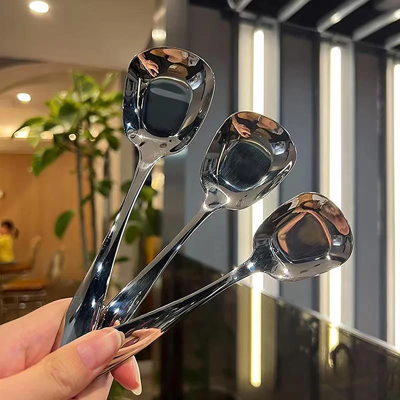 

1PC Stainless Steel Large Square Kitchen Spoon Flat-bottomed Rice Soup Ladle for Dessert Ice Cream Serving Spatula Tableware