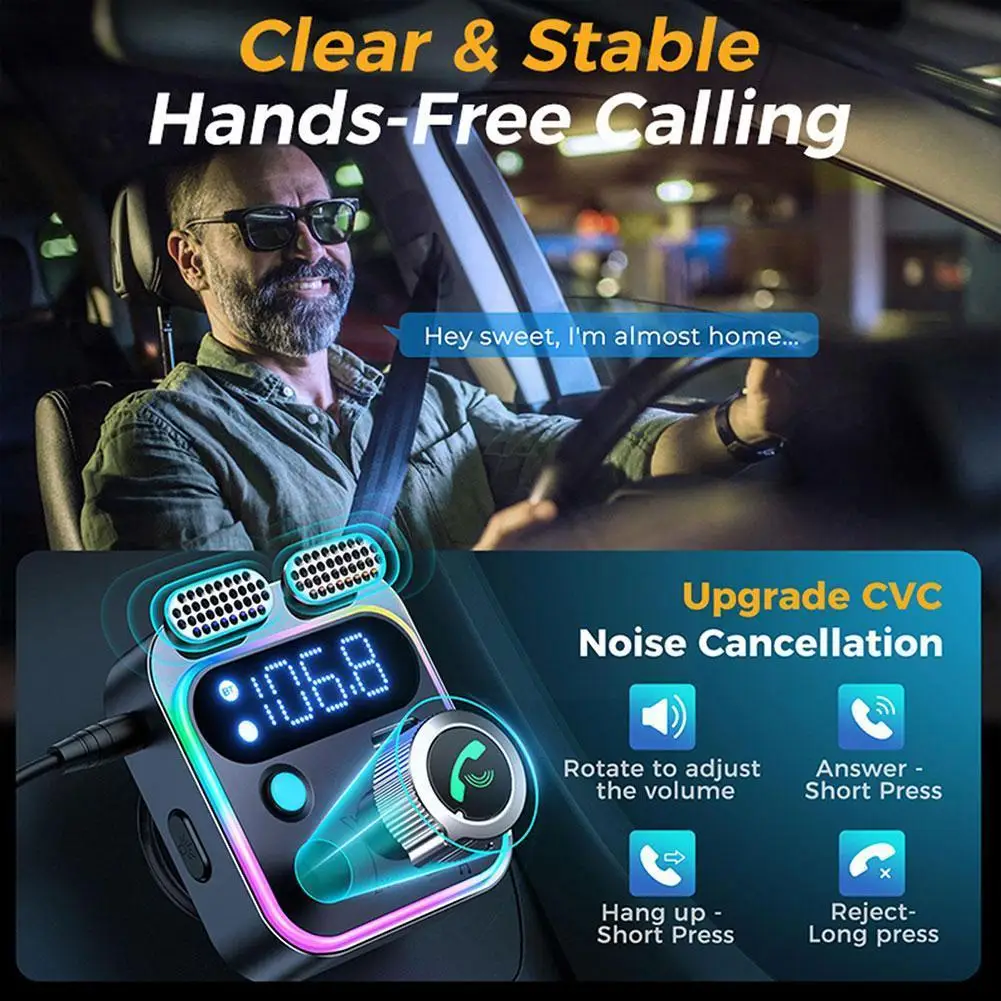 Bluetooth 5.3 FM Transmitter for Car Stronger Dual Mics Deep Bass Sound 48W PD&QC3.0 Car Charger Bluetooth Adapter P9R9 Car Bluetooth Fm Transmitter