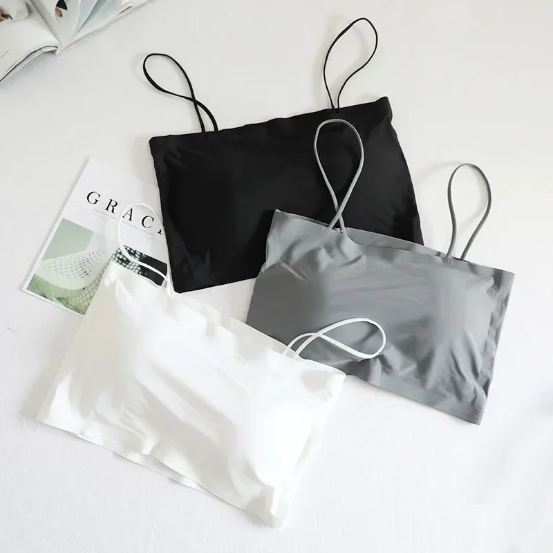 Women Lingerie Bra Fashion Summer Sexy Bras Push Up Ice Silk Seamless Word Sling Female Tube Top Bralette Top Tanks