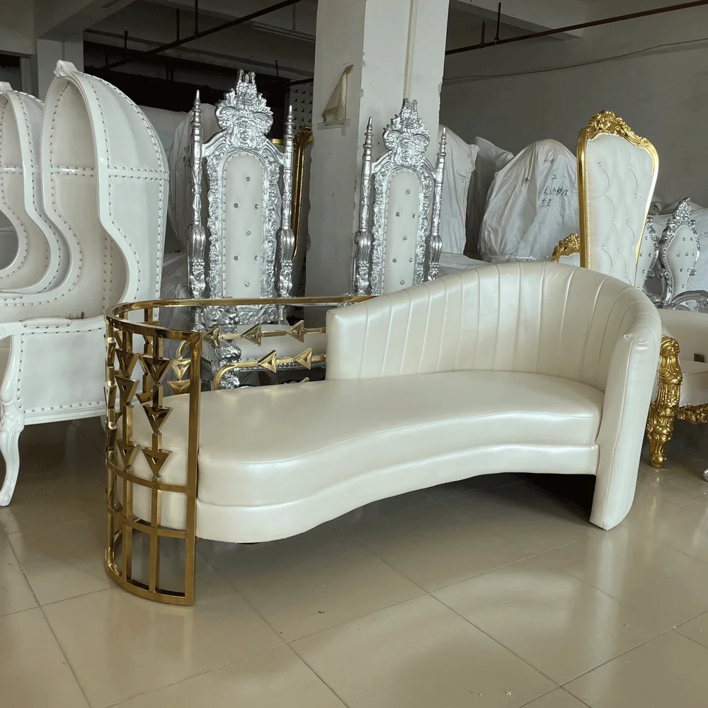 Luxury Gold Wedding Two Seat Throne Sofa King Chair Set For