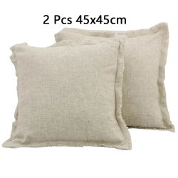 Decorative Cotton Linen Throw Pillow Cover - Soft Modern Farmhouse Cushion - Cozy Vintage Accent Pillowcase (2 Pcs 45x45cm)
