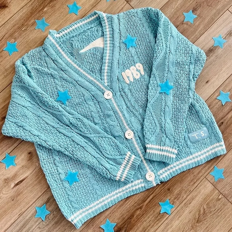 

New Blue Cardigan 1989 for Women's Autumn and Winter Bird Embroidery Special Knit Cardigan Slouchy Style Vintage Y2k Sweater