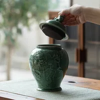 Celadon Tea Caddy Sealed General Jar Dragon Relief Porcelain Ginger Jar Storage Tank Storage Home Decoration Vintage Bottle 2