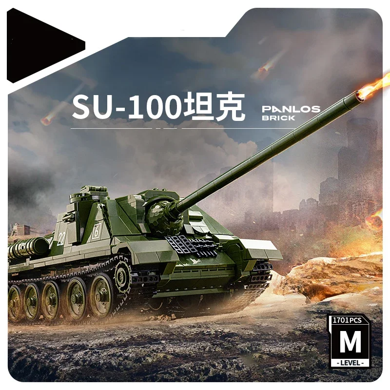 WW2 밀리터리 클래식 모델 SU-100 탱크 구축함 컬렉션 모델 빌딩 블록, 벽돌 장난감 선물