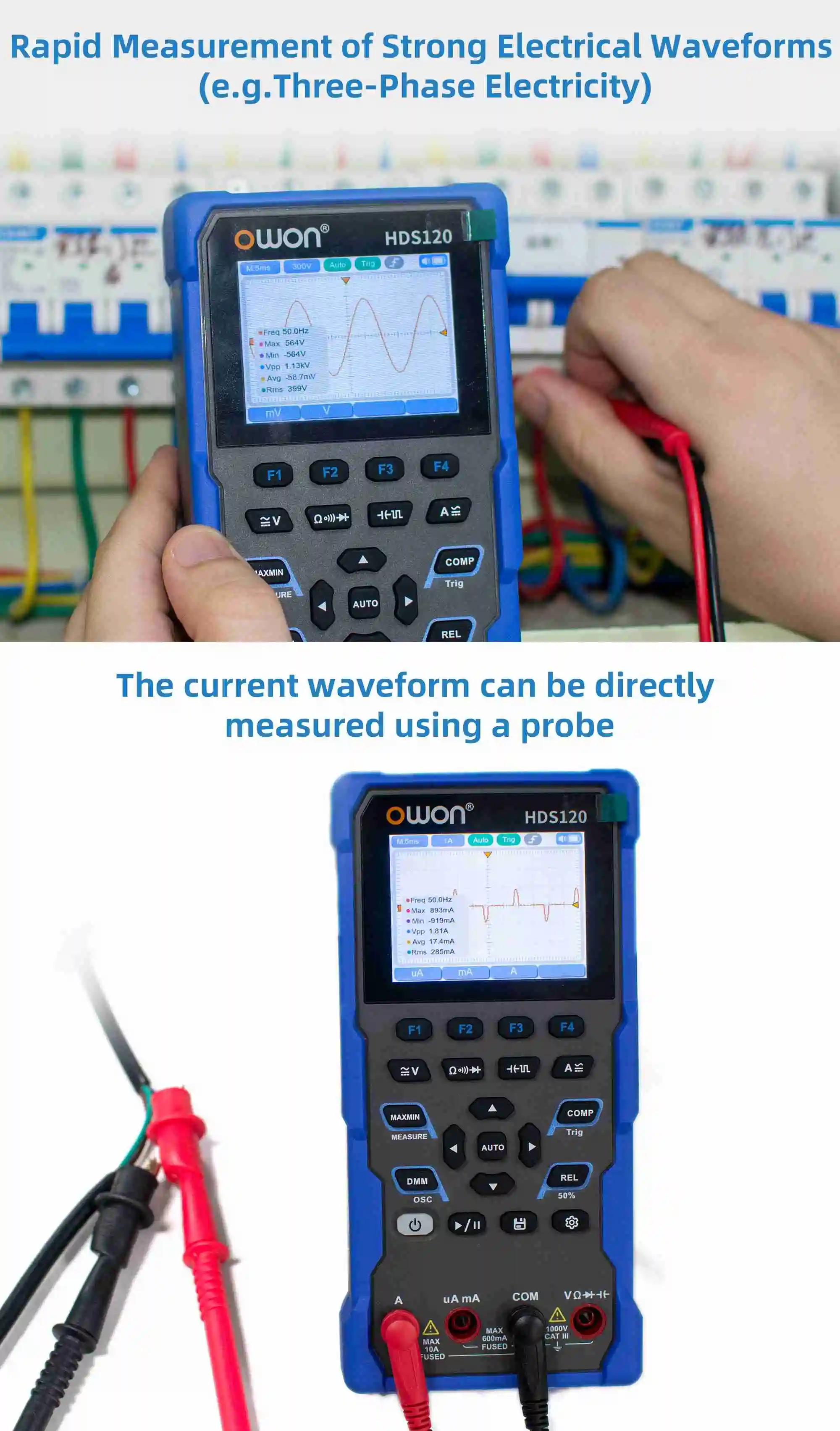 HDS120 Handheld Digital Oscilloscope Multimeter 2-in-1 20000 Count True Root Mea