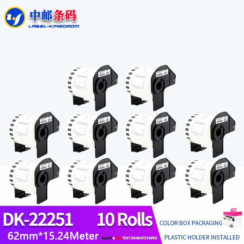 

10 рулонов Brother совместимый DK-22251 красный/черный двухцветный ярлык для QL-800 62 мм * 15,24 м