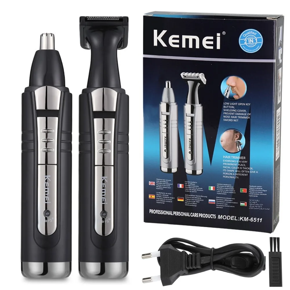 

Kemei 2 in 1 Rechargeable Men Electric Nose Ear Hair Trimmer Painless Women Trimming Sideburns Eyebrows Beard Hair Clipper