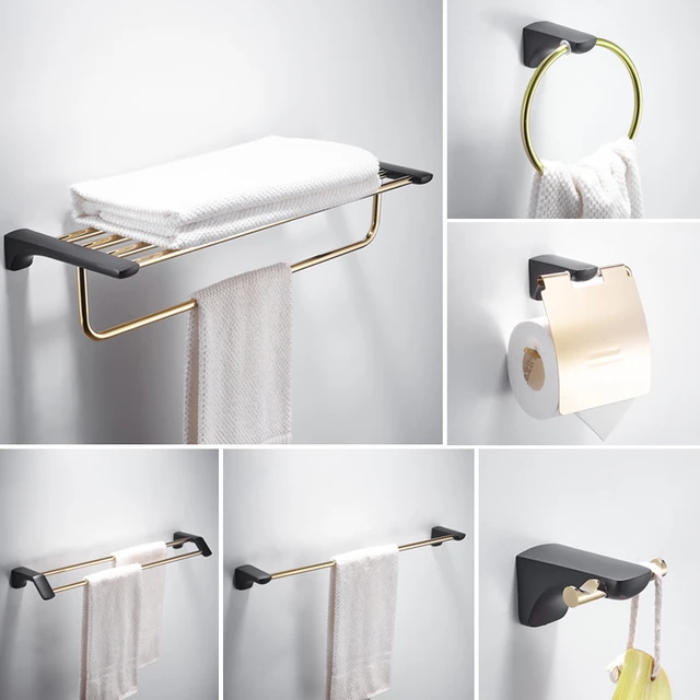 Matt Black Modern Bathroom Wall Accessories Toilet Roll Paper Holder Towel  Rack