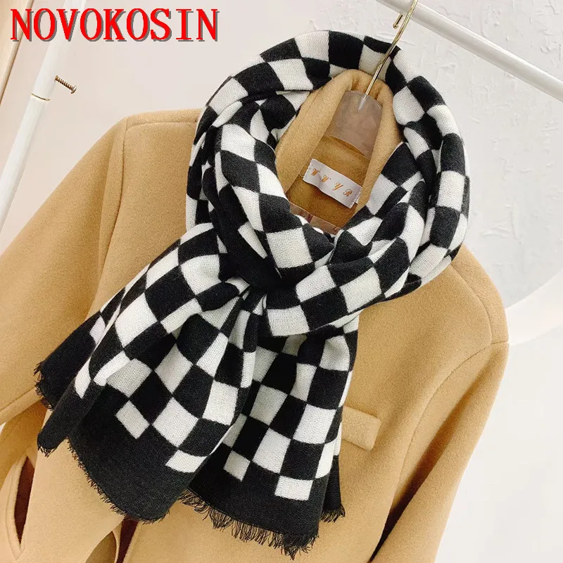 8 Colors 90*180cm 2022 Thick Faux Cashmere Plaid Scarf Women Autumn Winter Outstreet Letter Printed Shawl Warm Ring